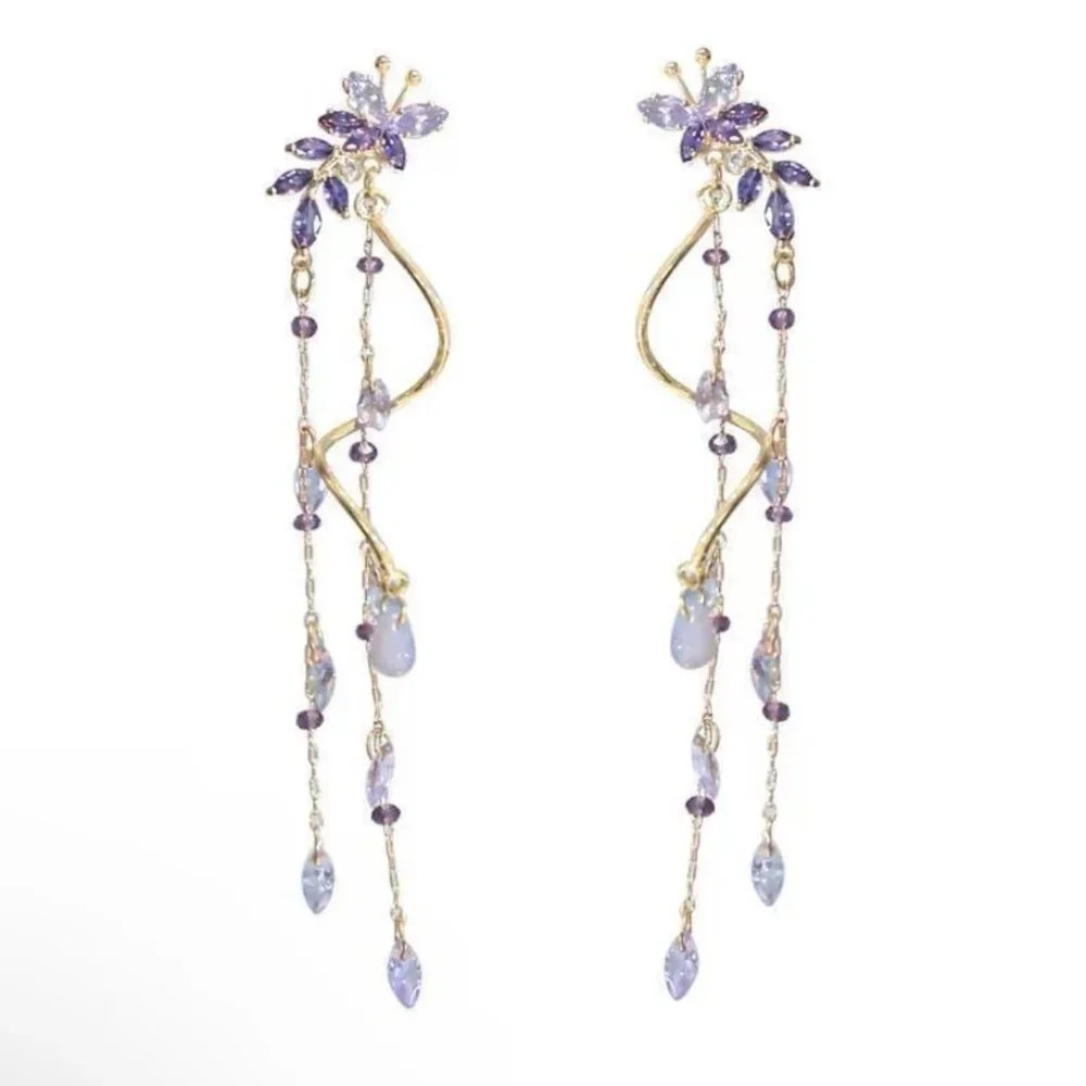 Wisteria Purple Zircon Tassel Earrings - Picture 4 of 4
